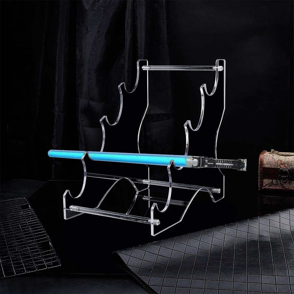 4-Tier Sword Stands 11.85x7.76x11.85 Inch Acrylic Sword Katana Holder Stands Bracket Samurai Sword Display Easels Desktop Lightsaber Stand for Swords Light Saber Clear