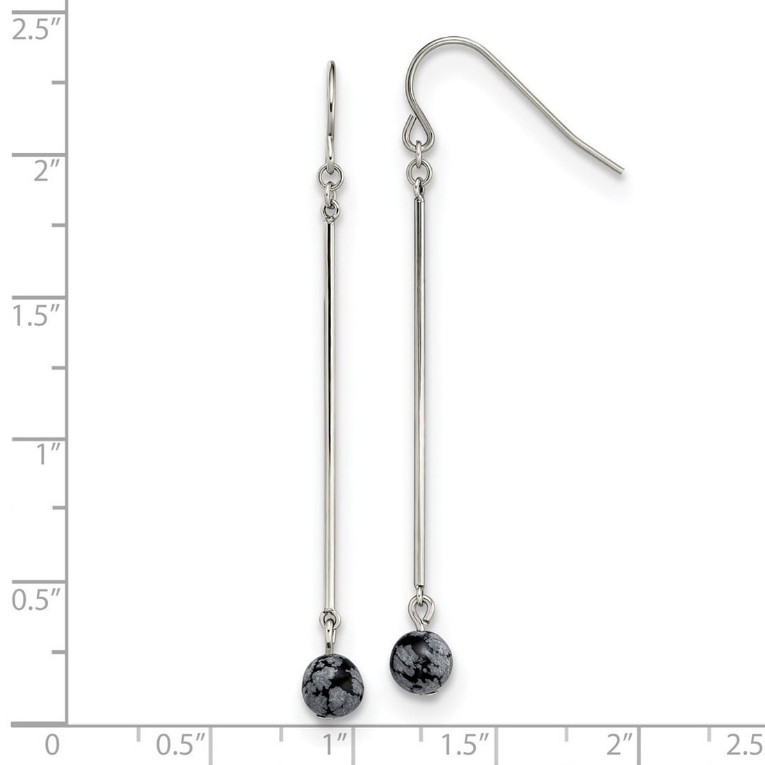 Stainless Steel Polished With Snowflake Stone Dangle Shepherd Hook Earrings 47.5x5.5mm Wide Dangle Earring for Women