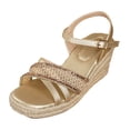 thumbnail image 6 of Women's Wedge Sandals Dressy Summer Low Wedge Slip on Comfortable Strappy Rhinestone Vacation Beach Casual Heeled Shoes Gold Size 7.5, 6 of 6
