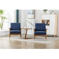 thumbnail image 2 of Set of 3 Accent Chairs with Side Table, Linen Upholstered Reading Chairs Lounge Chairs with Thick Backrest and Seat Cushions, Living Room Chairs Armchairs with Solid Wood Frame for Apartment, Navy, 2 of 7