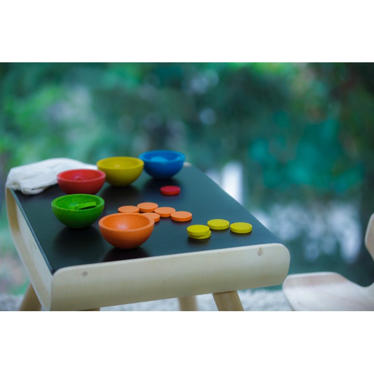 PlanToys Wooden Sort & Count Cups - Montessori Math Toy For Toddlers, Color Sorting & Counting