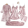 thumbnail image 5 of Conjunto de ropa de casa fina de manga larga de seda helada para mujer, ropa de dormir Sexy con cuello en V, bata de baño de talla grande incluida, conjunto de cinco piezas, 5 of 5