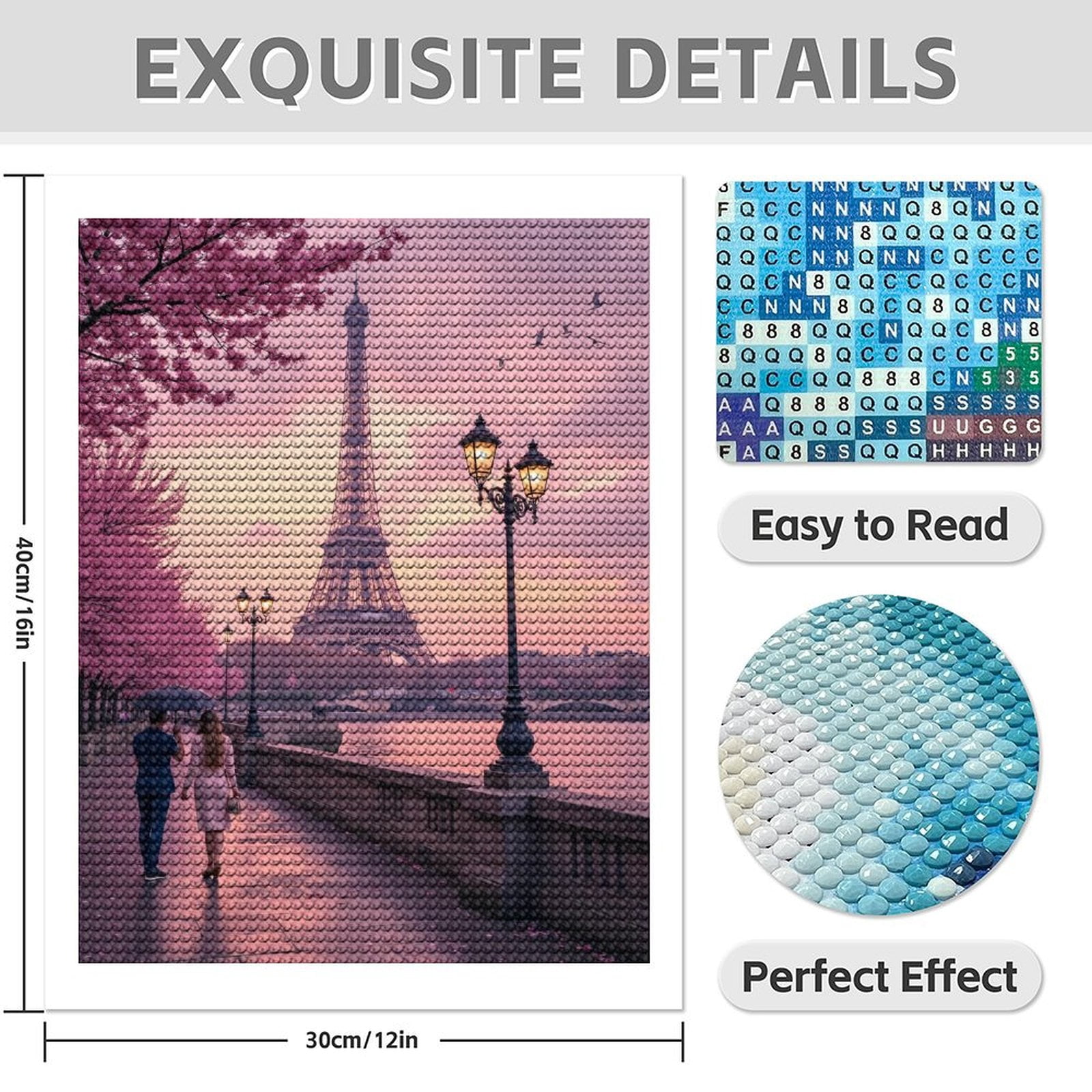 Diamond Art Kit for Adults, Paris Spring Eiffel Tower Walkway Diamond Painting for Adults Beginners, DIY Diamond Art Painting Kits, 5D Diamond Painting Crafts for Home Decor 12x16 Frameless