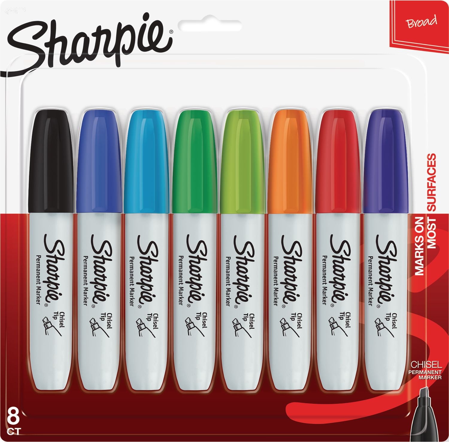 Sharpie Permanent Markers, Chisel Tip, Assorted Colours, 8 Count