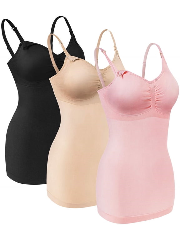 Womens Nursing Tank Tops for Breastfeeding Maternity Camisoles with Built in Bra Sleep Maternity Cami Bras Pack of 3