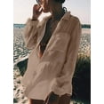 thumbnail image 7 of DAKIMOE Swimsuit Cover up for Women Bathing Suit Cover up V Neck Long Sleeve Loose Beach Cover up Bikini Bathing Beach Sundress Summer Dress Button Down Shirt, Beige, 7 of 7