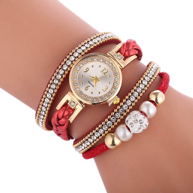 Relógio De Quartzo Feminino Com Pulseira De Couro E Vestido De Luxo Feminino