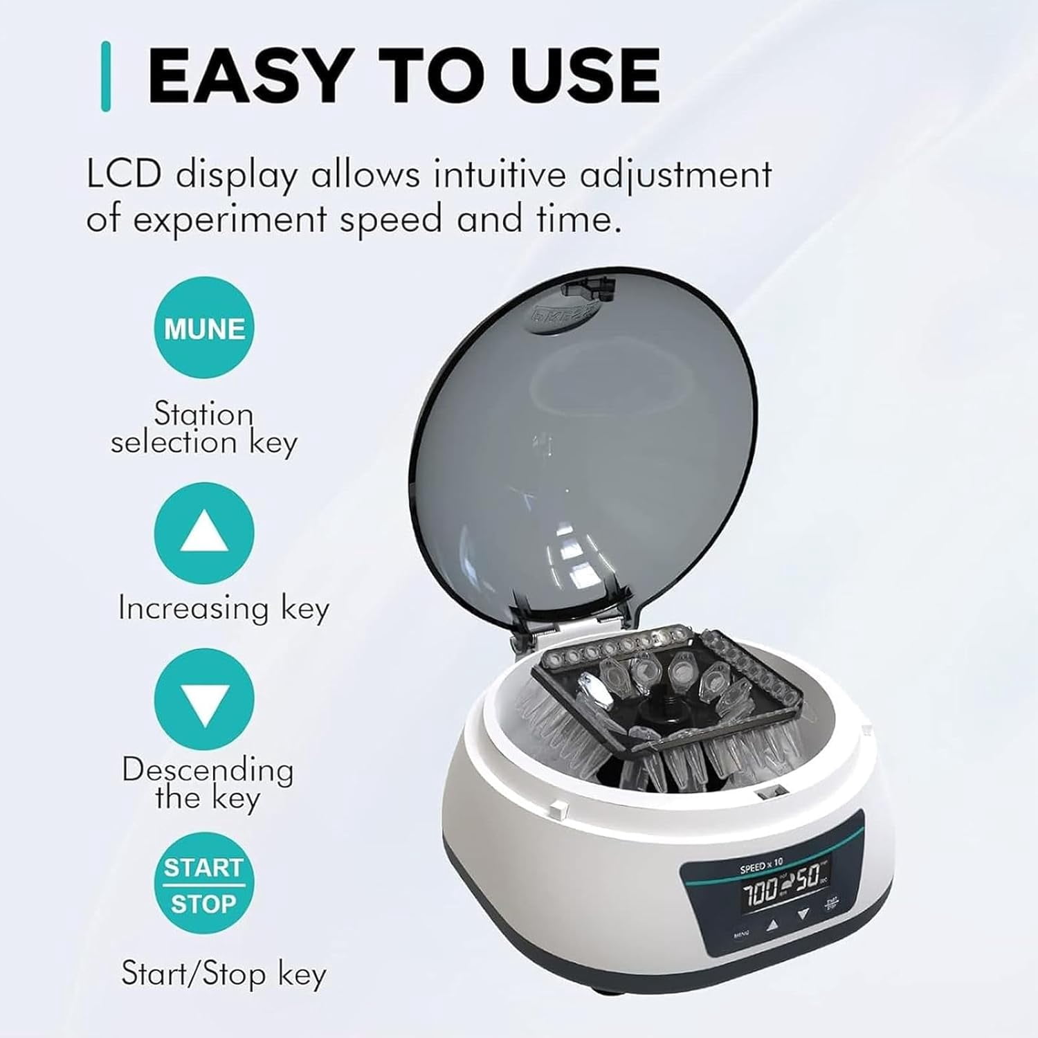 Lab Benchtop Centrifuges with Adjustable RPM & Digital Display LCD, Mini Centrifuge for 0.2/0.5/1.5/2ml Scientific Test Tubes Micro Centrifuge, 5000-7000 RPM/1680-3286 xg
