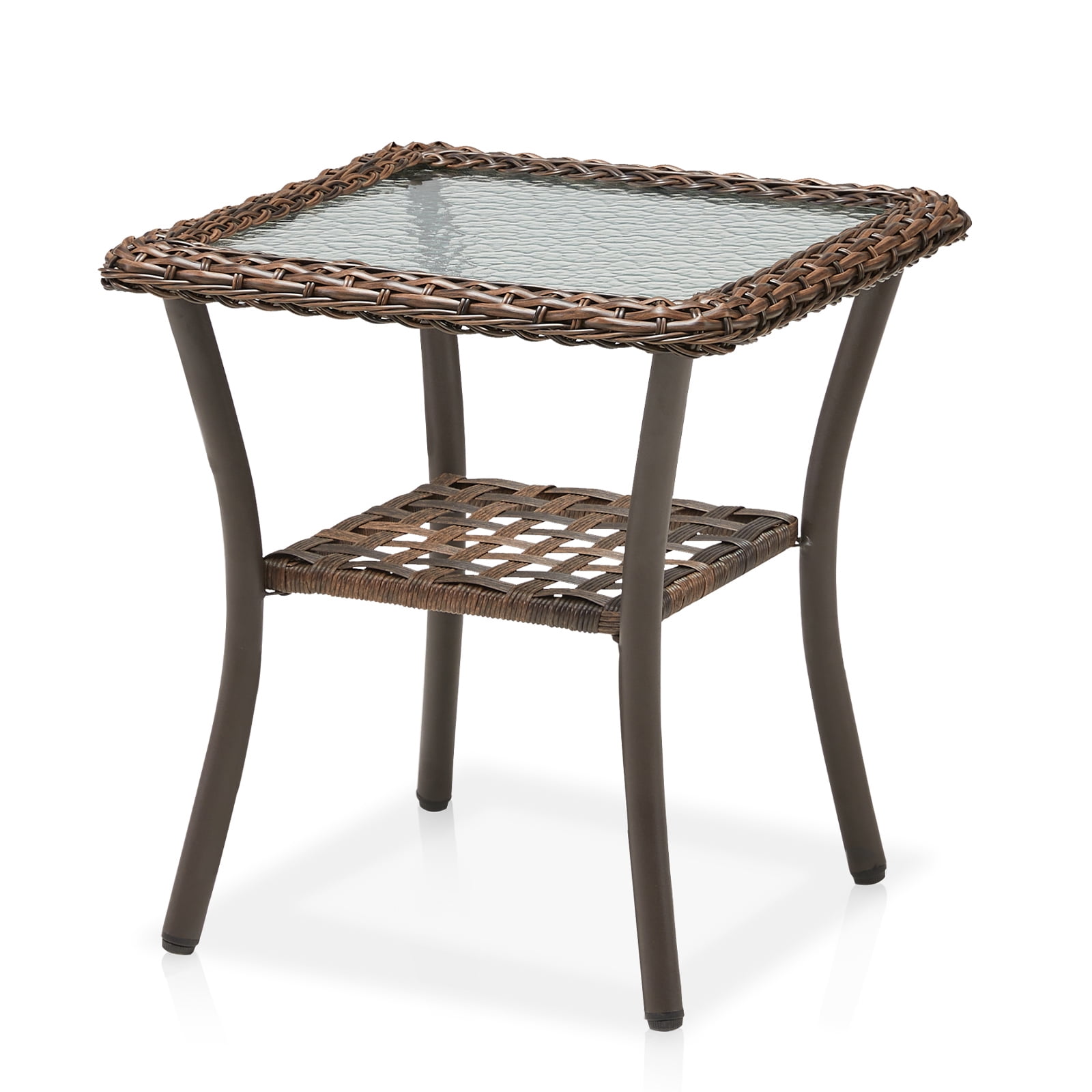 Hommoo Outdoor Wicker Side Table, Rattan Patio Table Square End Table for Pool Balcony Deck Porch, Brown