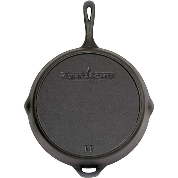 Camp Chef 14" Cast Iron Skillet, Pre Seasoned, End Grab Handle, Dual