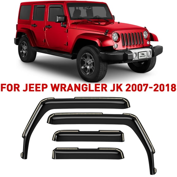Voron Glass in-Channel Extra Durable Rain Guards for Jeep Wrangler JK 2007-2018, Window Deflectors, Vent Window Visors, 4 Pieces - 220246