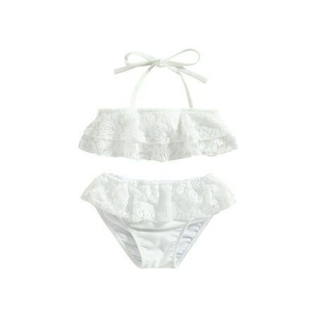 

Bagilaanoe Toddler Baby Girls Swimsuits 2 Piece Bikinis Set Ruffle Lace Tops + Briefs 6M 9M 12M 18M 24M 3T Kids Swimwear Bathing Suit Beachwear