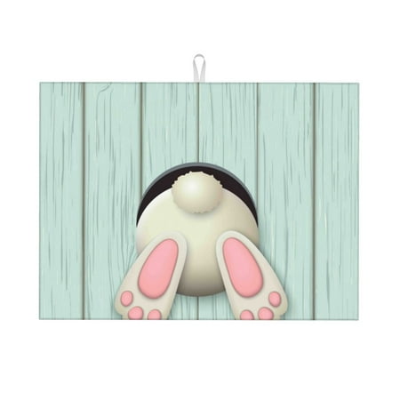 

Tebeau White Bunny Bottom And Easter Eggs Print Dish Drying Mat for Kitchen Counter Dish Drying Pad with Non-slip Rubber Backed Hide Stain Anti Absorbent for Kitchen Counter Drying Mat