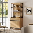 thumbnail image 2 of WAMPAT Modern 72" Tall Bookcase with Metal Base and Adjustable Shelves, Library Book Shelf with Storage Cabinet and Open Book Shelfs, Wood Bookshelf for Home Office, Living Room, Oak, 2 of 13