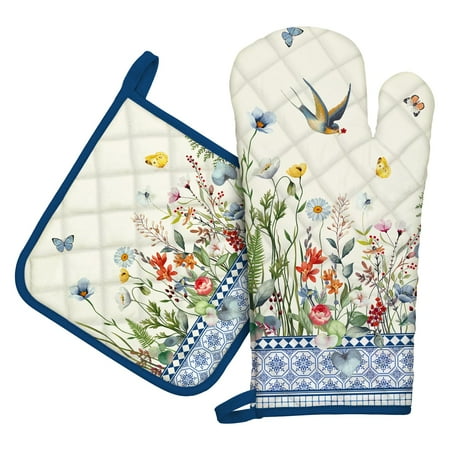 

Arquiel Retro Wildflowers Oven Mitts and Pot Holders Sets 100% Cotton Heat Resistant Extra Long Oven Gloves Potholder for Kitchen Cooking Baking Housewarming C43
