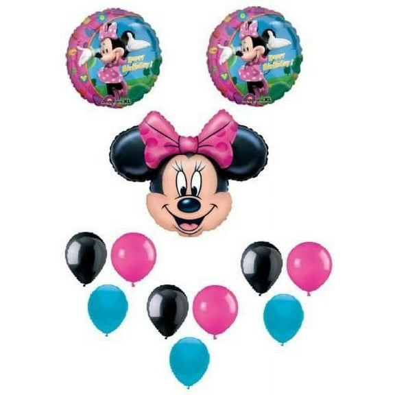 MINNIE MOUSE Pink Polka Dots Dress Up Party 12 Mylar   Latex Balloons Set Kit