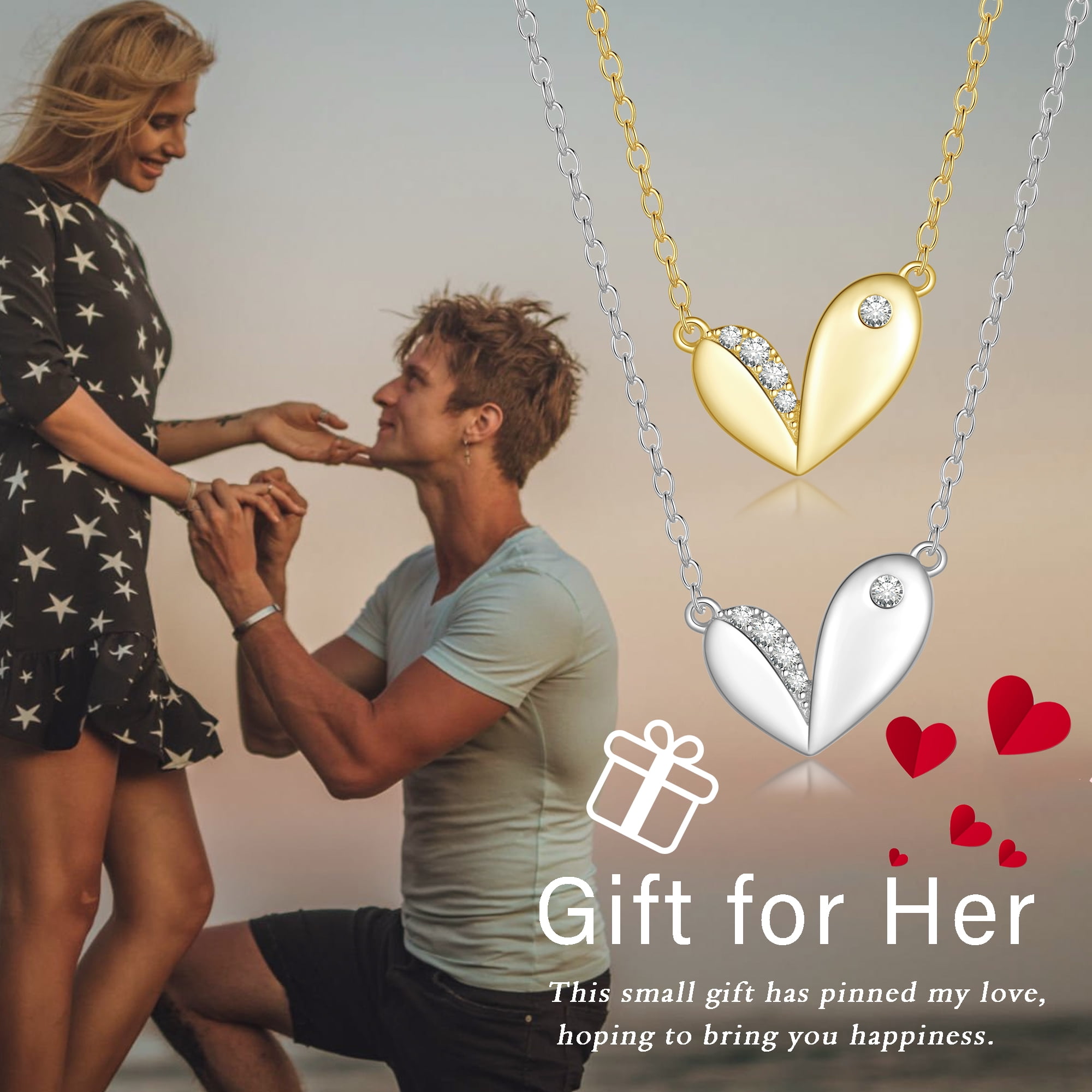 Fasjewly 925 Sterling Silver Cute Heart Necklace,Dainty Love