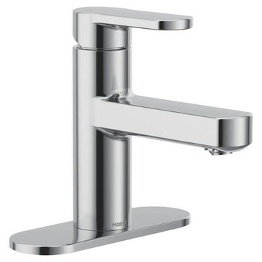 Moen Laris Chrome One-Handle Single Hole Modern Bathroom Sink Faucet with Optional Deckplate and Spring Loaded Drain Assembly
