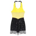 thumbnail image 6 of TiaoBug Women Girls Jazz Hip Hop Dance Costume Sequins Tassel Latin Dance Leotard Performance Costume Yellow XXL, 6 of 7