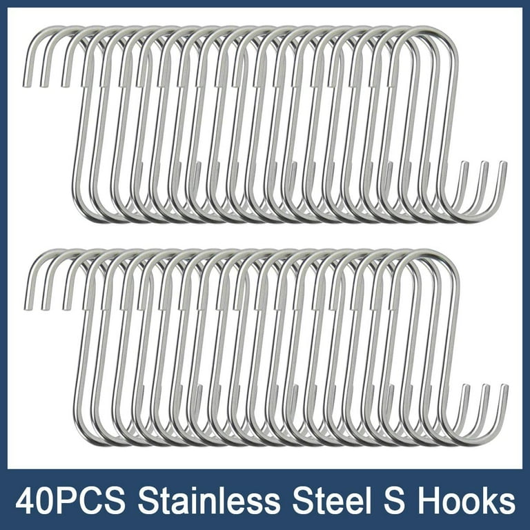 40 Pack S Hooks Stainless Steel Heavy Duty S Hooks for Hanging pots Pans Plants Coffee Mugs Towels in Kitchen and Bathroom Coat Bag Work Shop Perfect Rack Hooks Walmart