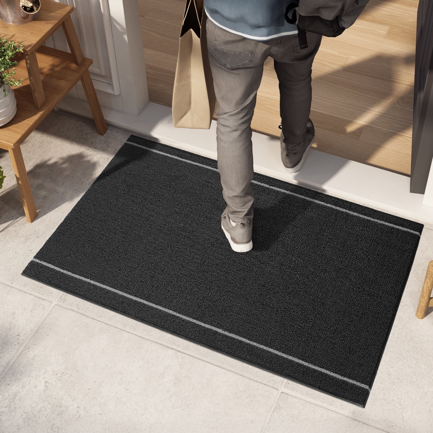 PABUBE Outdoor Doormat, Non-Slip Waterproof Welcome Mat, Heavy Duty Low Profile Dirt Trapper Entry Rug for Front Door Entryway, Porch, Patio, 35"x 59" , Black