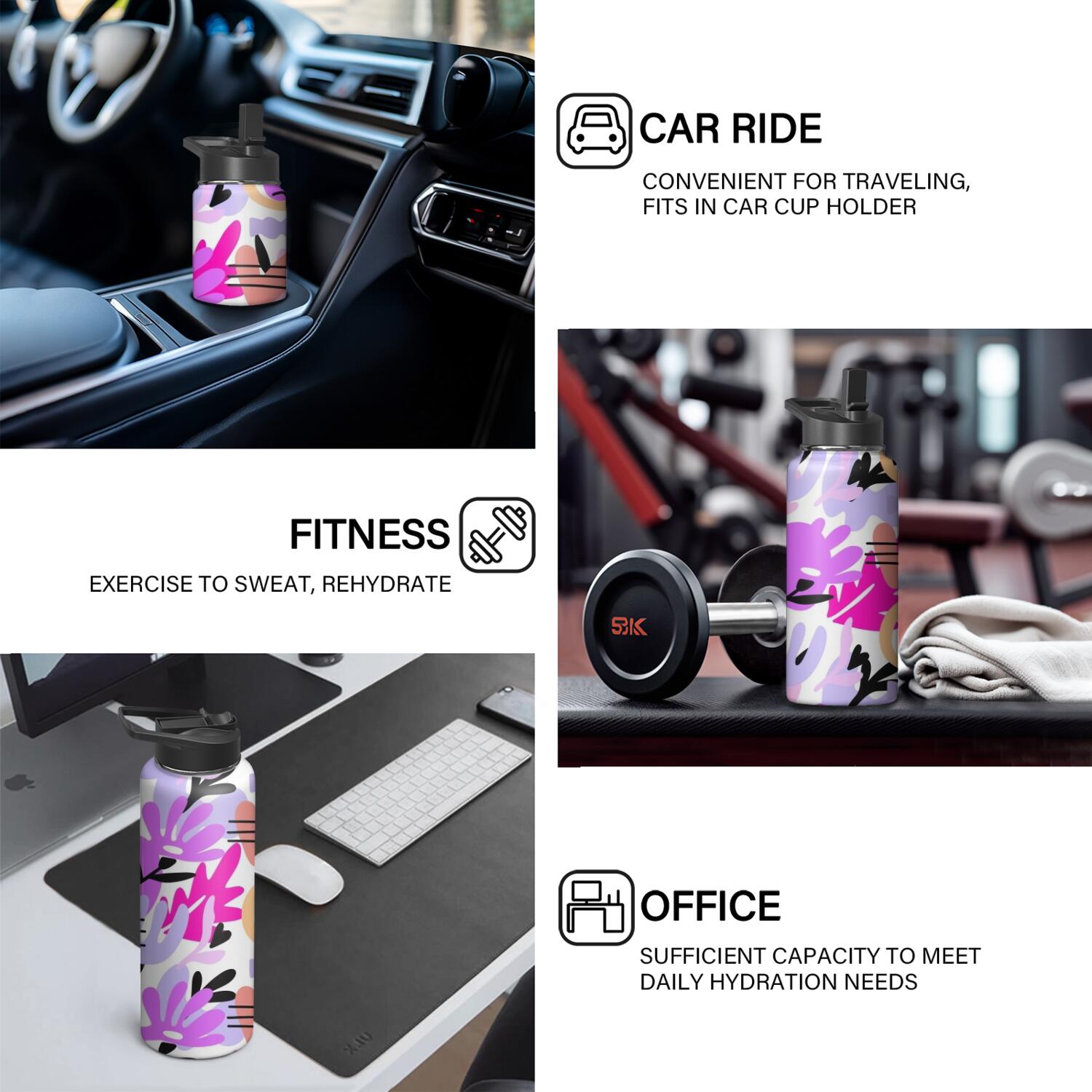 Modern 18 oz Insulated Stainless Steel Water Bottle with Straw & Cleaning Brush , Leakproof, BPA-Free, 304 Stainless Steel, Wide Mouth, Travel Mug for Car, Gym, Office