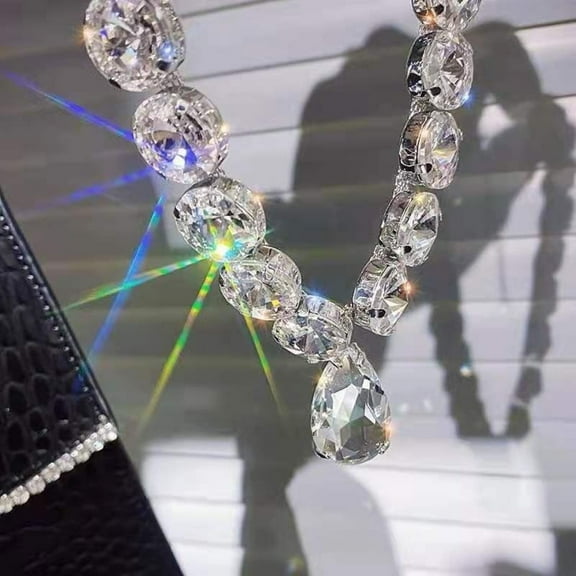 Full Crystal Rhinestone Chain Necklace Sparkling Diamond Look Jewelry Accessory for Women Shiny Statement Choker