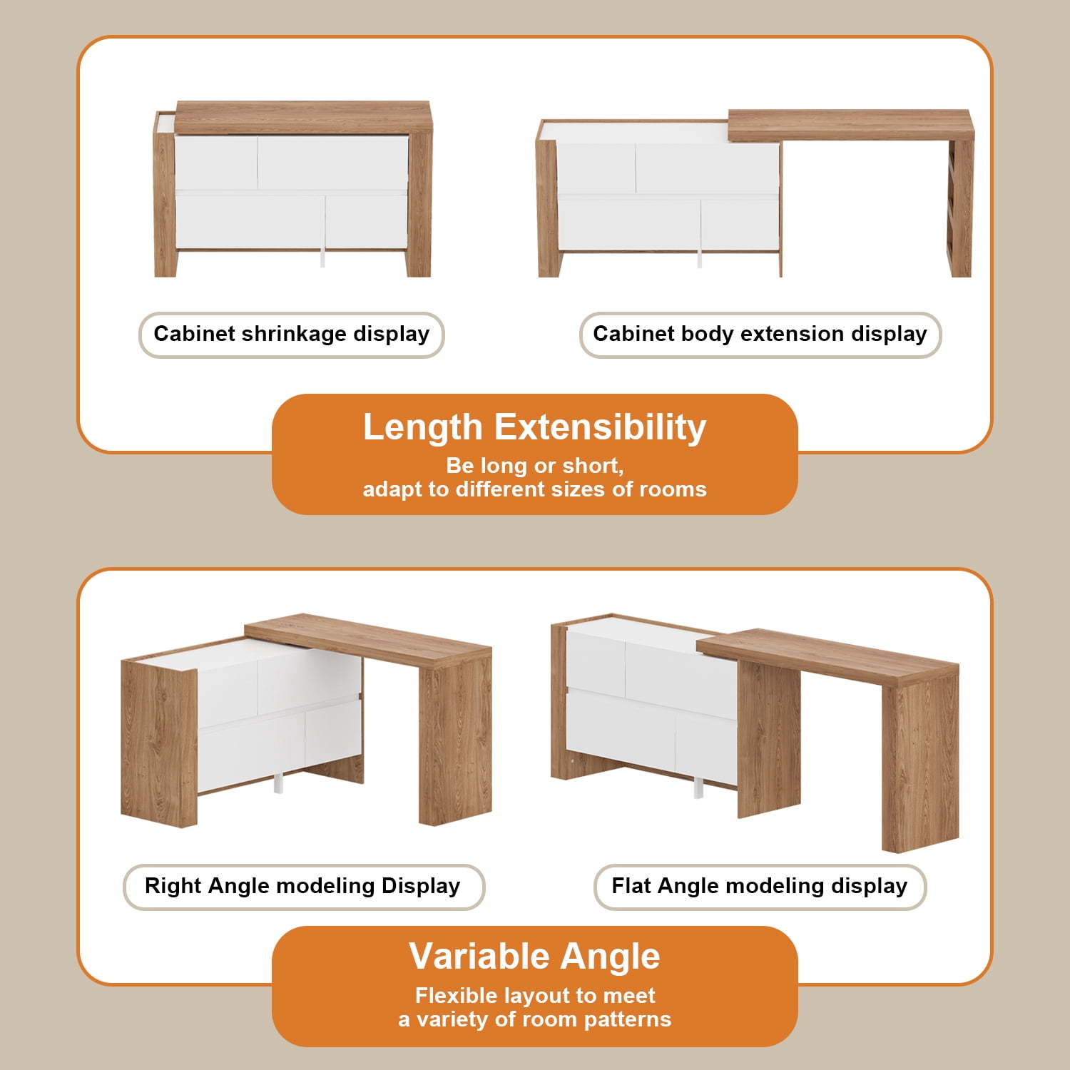 KULAGAGA L-Shaped Desk with Dresser, 3 Drawer Drawer with Shelves, White & Brown