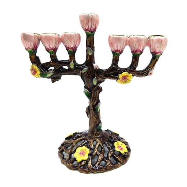 Menorah Candelabra Candle Holder Hanukkah Enamel Menorah for Religions Candelabrum Candlestick