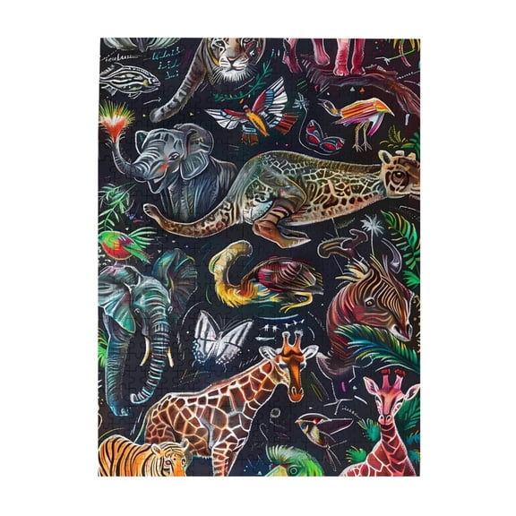 500-Piece Wooden Jigsaw Puzzle for Adults - Animal Collage Wildlife Art , Interlocking Pieces with Guide Letters, Holiday Gift & Home Decor