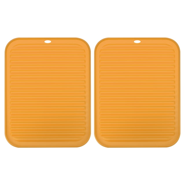 Unique Bargains Silicone Dish Drying Mat Set, 2 Pcs 12' x 9' Under Sink Drain Pad for Kitchen Counter, Drawer - Orange