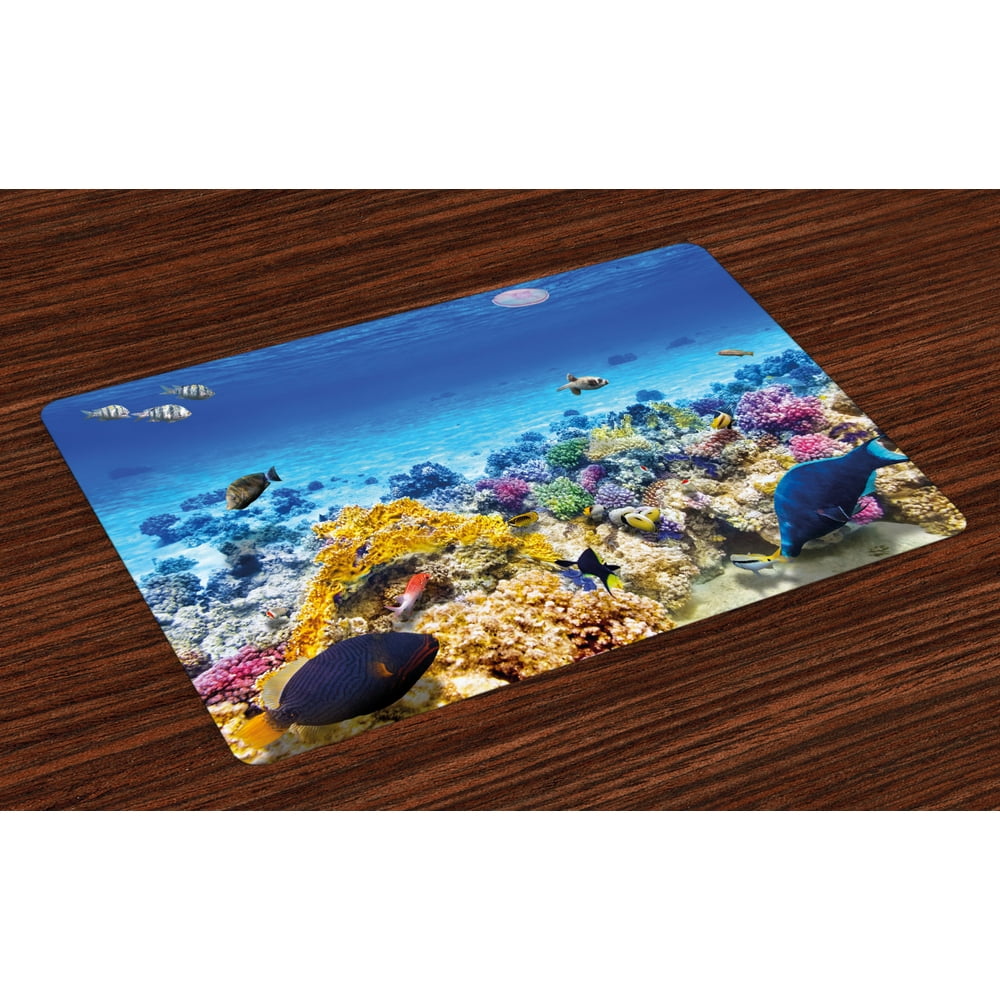 Fish Placemats Set of 4 Underwater Sea World Scene with Goldfish ...