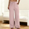 thumbnail image 2 of RFQWOVSR Women's High Waist Drawstring Wide Leg Linen Pants with Pockets Loose Fit Casual Summer Trousers S, 2 of 5