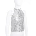 thumbnail image 4 of Zaldita Girl's Glitter Sequins Jazz Ballet Hip Hop Dance Tank Top Sleeveless Halter Neck Vest Dancewear Silver 14, 4 of 7