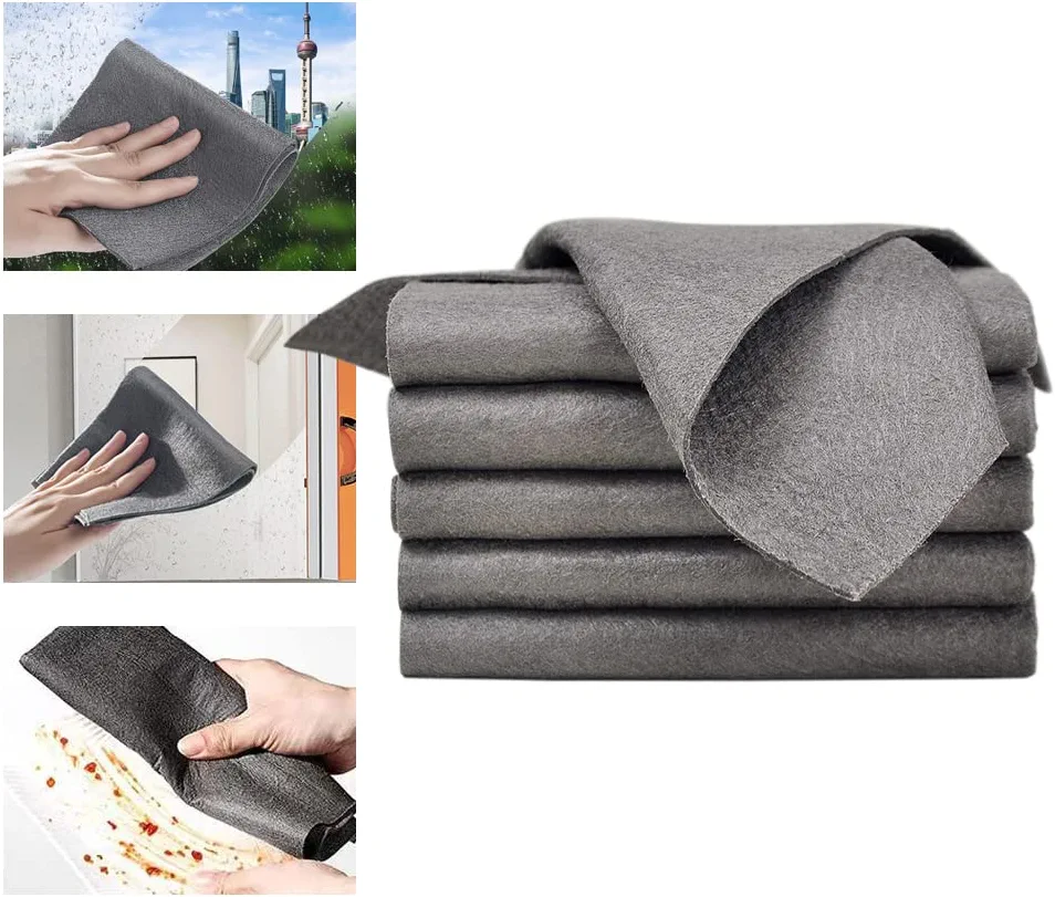 XANGNIER Thickened Magic Cleaning Cloth,8 Pcs Lint Free Cloth,Reusable  Microfiber Cleaning Rag for Windows,Mirror,Glass,Car,Gray