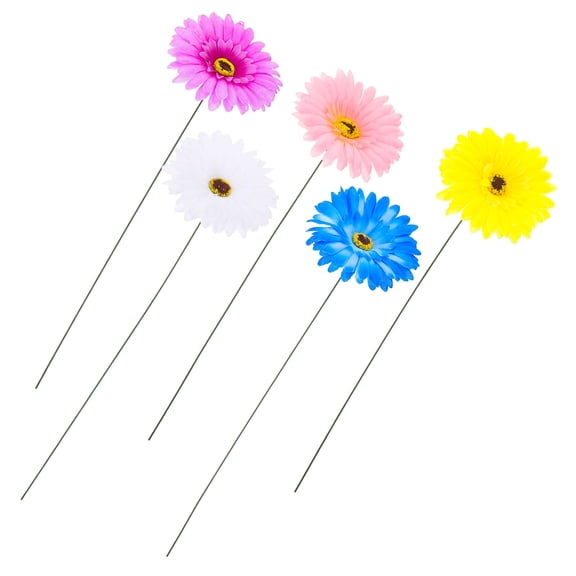 OULII  Silk Cloth And Iron Realistic Daisy Look Stake Shaped Artificial Flowers For Outdoor Space Garden Decorations