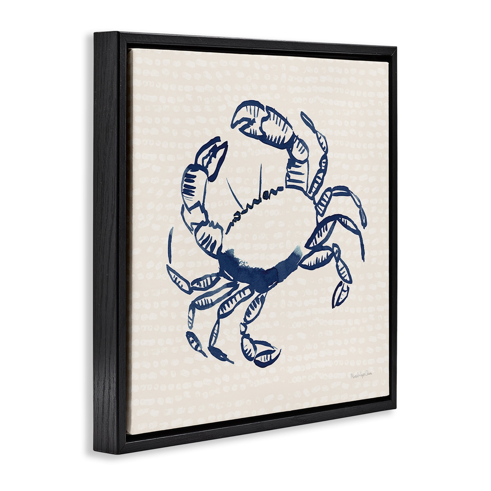 Stupell Industries Aquatic Crab on Beige Animals & Insects Painting Black Floater Framed Canvas Art Print Wall Art, 18 x 18