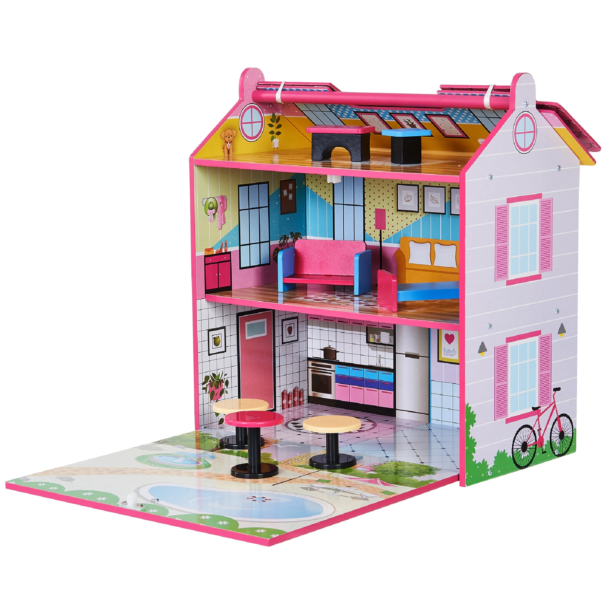 1/12 Pink DIY Mini Wooden Dolls Miniature House Handicraft Assemble Toys KitJF 