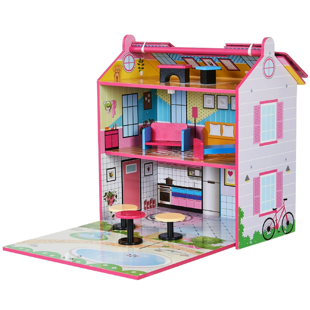 Teamson Kids Handcarry Dollhouse with 7 Accessories
