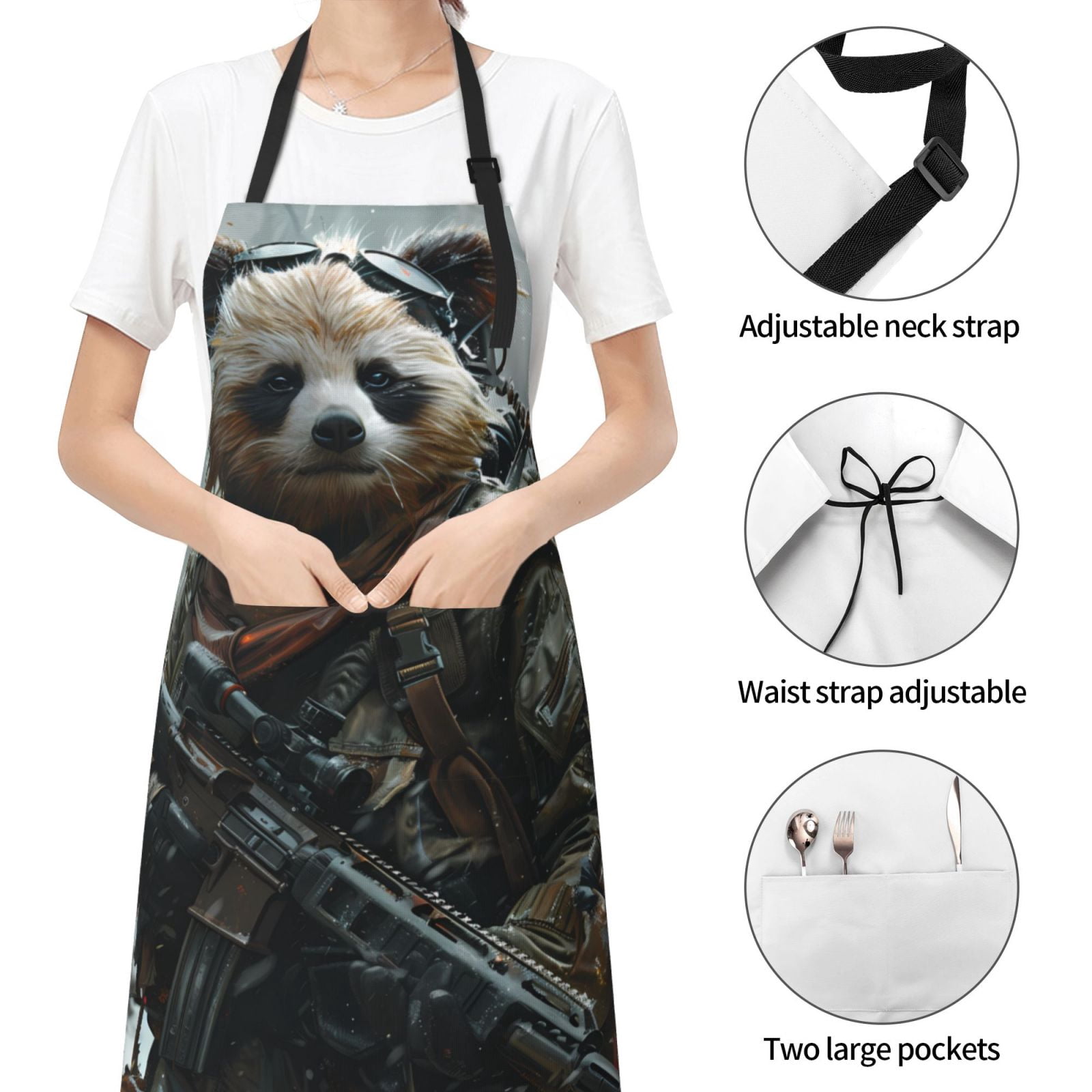 Kdxio Surreal Panda Warrior Apron with Pockets Adjustable Kitchen Aprons for Men Women Waterproof Aprons for Cooking,Drawing,Crafting, Baking Household Cleaning
