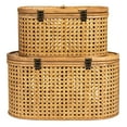 thumbnail image 4 of Creative Co-Op Modern Decorative Oval Woven Rattan Storage Boxes, Set of 2 Sizes, Natural Finish, 4 of 5