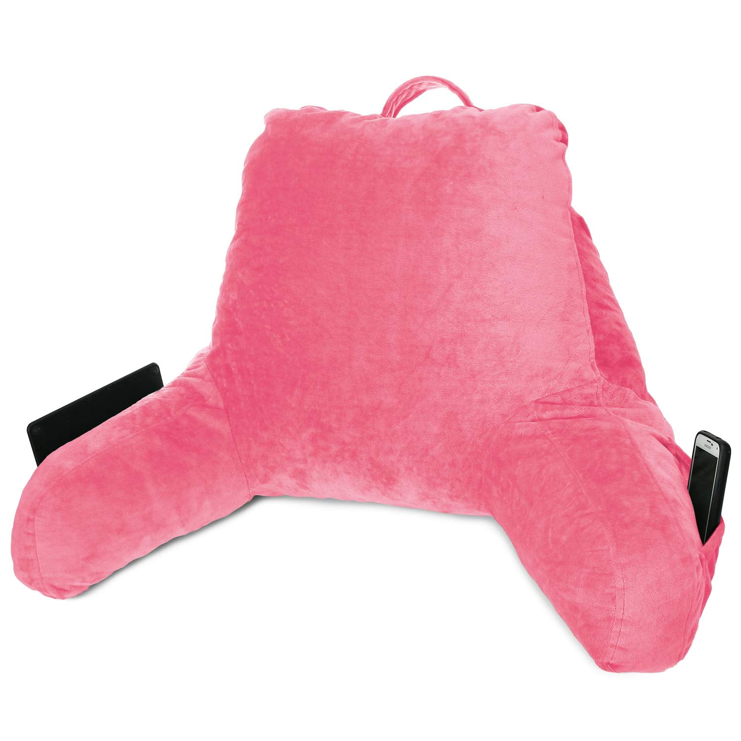 Clara Clark Bed Rest Reading Pillow with Arms and Pockets, for Kids Teens & Adults - Premium Shredded Memory Foam TV Pillow, Medium, Light Pink