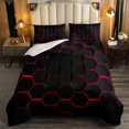 thumbnail image 1 of YST Kids Red and Black Comforter Honeycomb Geometric Bedding Queen Size for Boys Modern Geometry Hexagon Bedding Comforter Sets Geometrical Beehive Geometric Bed Set with 2 Pillow Cases, 1 of 4
