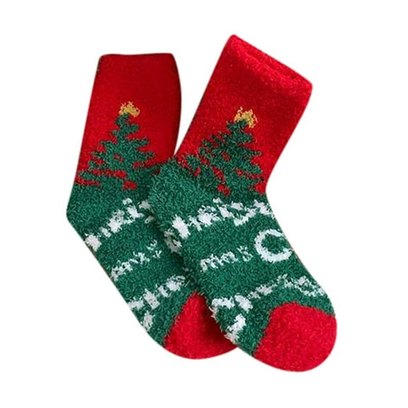 Arlun 1 Pair Womens Christmas Fuzzy Socks Cozy Soft Fluffy Funny Medium Tube Socks Cute X-Mas Printed Anti-Slip Bottom Santa Thick Winter Warm Tube Socks Green4 One Size