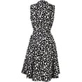 thumbnail image 5 of Peach Couture Women's Collared Floral Sleeveless Knee Fit-and-Flare Dress Black White Polka Dot, Small, 5 of 5