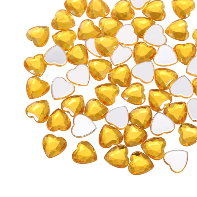 Uxcell 40Pcs Acrylic Heart Rhinestone 0.47" Flat Back Gems Stickers Golden