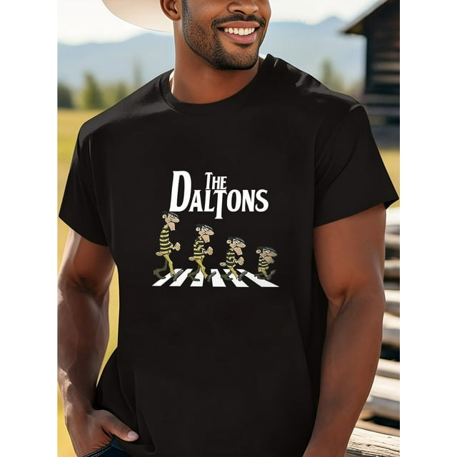 Camiseta informal de algodón de verano para hombre - Camiseta de cuello redondo de tejido de punto con estampado de dibujos animados de The Daltons para uso informal, senderismo y deportes - 100 % alg