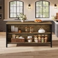 thumbnail image 3 of Finmind 63" Kitchen Island with Storage & Seating, Farmhouse Stationary Island Table with Metal Frame, Large Countertop Coffee Bar Cabinet for Kitchen/Dining Room, Rustic Brown & Black, 3 of 7
