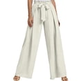 thumbnail image 2 of Cagogo Women's Wide Leg High Waisted Palazzo Pants Casual Loose Long Trousers Flowy Beach Lounge Work with Pockets Summer Clothes, Beige M, 2 of 5
