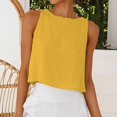 thumbnail image 5 of TRUBKH Linen Crop Tops for Women Crew Neck Women's Sleeveless Tops Cotton Linen Gauze Layering Tank Top Flowy Linen Top Cute Tank Tops Flowy Basic Yellow L, 5 of 5